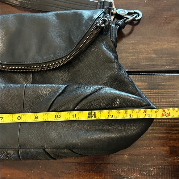 Margot Adelle Black Leather shoulder zipper 2-compartments flap pockets purse - Picture 13 of 16